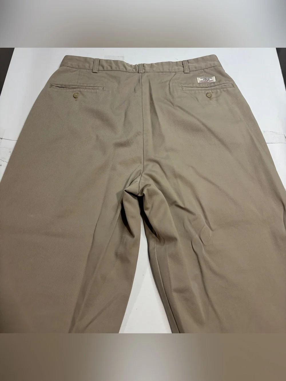Vintage Polo Ralph Lauren Andrew Pants 36X30 Pleated Chino Beige Cropped 26